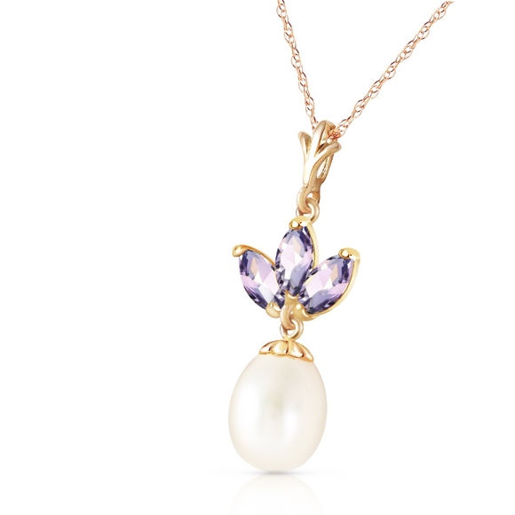 14K. SOLID GOLD NECKLACE WITH PEARL & TANZANITES
